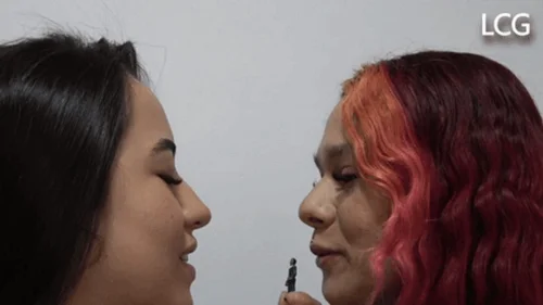Latin Crush Goddesses - Adriana And Catalina Kissing Shrunken Male