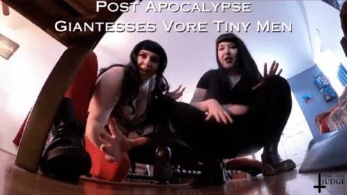 Science Friction - Post Apocalypse Giantesses Vore Tiny Men - SD - featuring Lita Lecherous and Jane Judge, an unaware giantess clip with hungry giant women eating tinies like bugs, stomping, hunting, belly rubbing and digesting their food on Science Friction