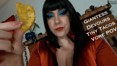 Science Friction - Giantess Devours Tiny Tacos Vore POV - Jane Judge in a Hungry Giant Woman Fantasy with Mouth Fetish, Fast Food Overeating, and a Hungry Femdom who Eats You on Science Friction