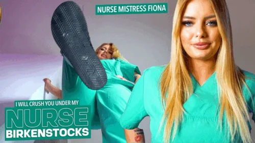 Femdomsquad Video Store - I will crush you under my Birkenstock slippers from work ( Giantess Feet with Nurse MIstress Fiona ) - FULL HD MP4