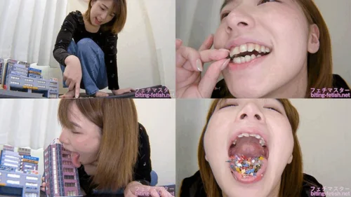 Japanese Asian Biting Mouth Fetish - Mai Kagari - Giantess Cute girl Mai's innocent destruction of the city part1 - 1080p