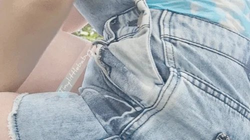 Tinylittlebabyg - One of a kind denim shortall wearing Tinylittlebabyg looks giant in a bug pov outdoor adventure