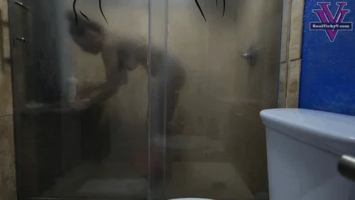 Vickys Fetish Fun - Tiny Peeping tom Step-Son spy's on Vicky in the shower- 1080p