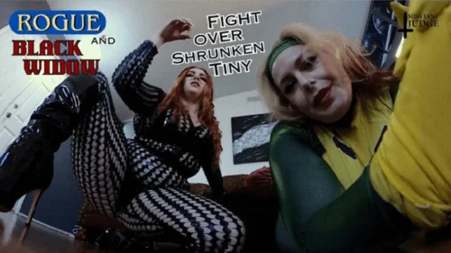 Science Friction - Rogue and Black Widow Fight over Shrunken Tiny - HD - featuring Megan Daw and Jane Judge, a cosplay parody scene with lesbian kissing, magic control, superhero battle, and two dangerous giantess heroines arguing over your tiny shrunken body filled wi