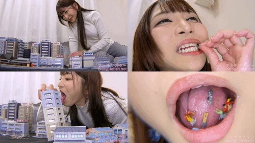 Japanese Asian Biting Mouth Fetish - Nonoka Sato - Giantess Cute girl Nonoka's innocent destruction of the city part1 - 1080p