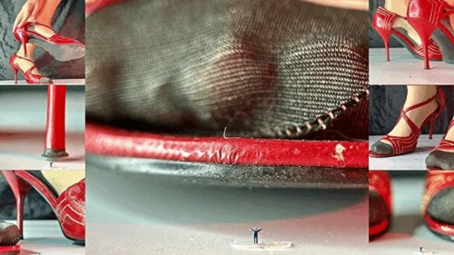 Goddess Gwendolyn - A Giantess in red sandals works in the office of a Tiny Boss