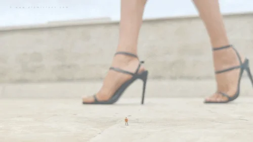 Atomictoez - Giantess in black strappy heels and tiny speck