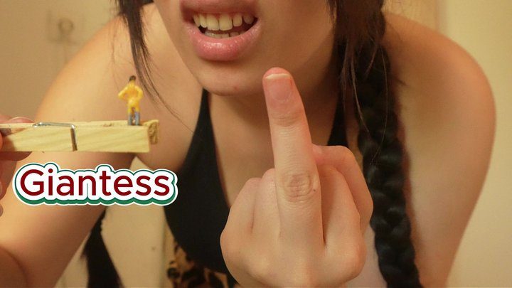 Amayamori - A giantess stepsister humiliates her tiny stepsister; she spreads her camel toe-like pussy and rubs it, then pinches the stepsister with a clothespin to humiliate her, and finally farts on her with her huge ass so she can smell the stinky fart. Final